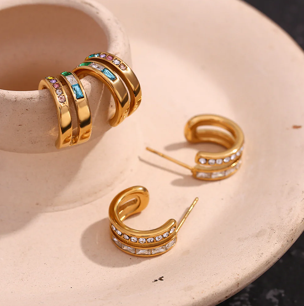Double Layer Zircon Hoop Earrings