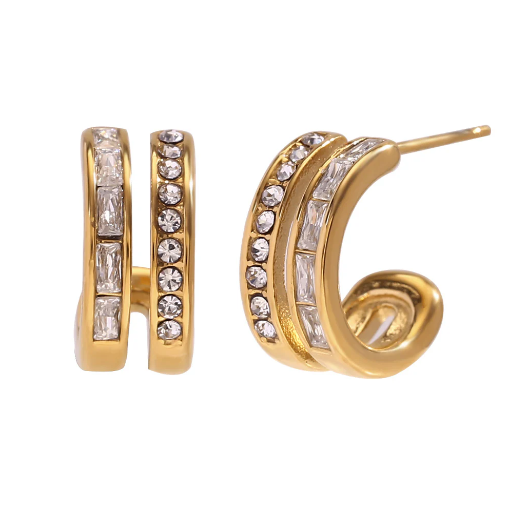 Double Layer Zircon Hoop Earrings