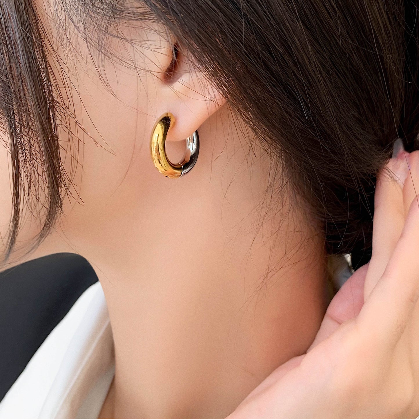 Two-Tone Huggie Earring