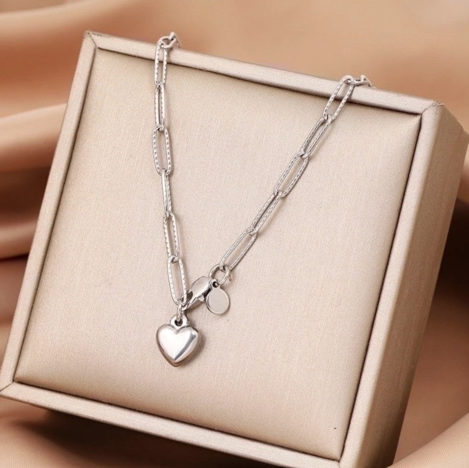 Gold Paperclip Chain Heart Pendant Necklace