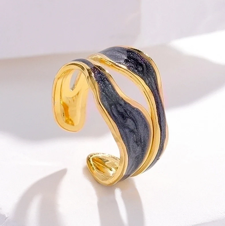 Duo Marble Geometric Open Ring