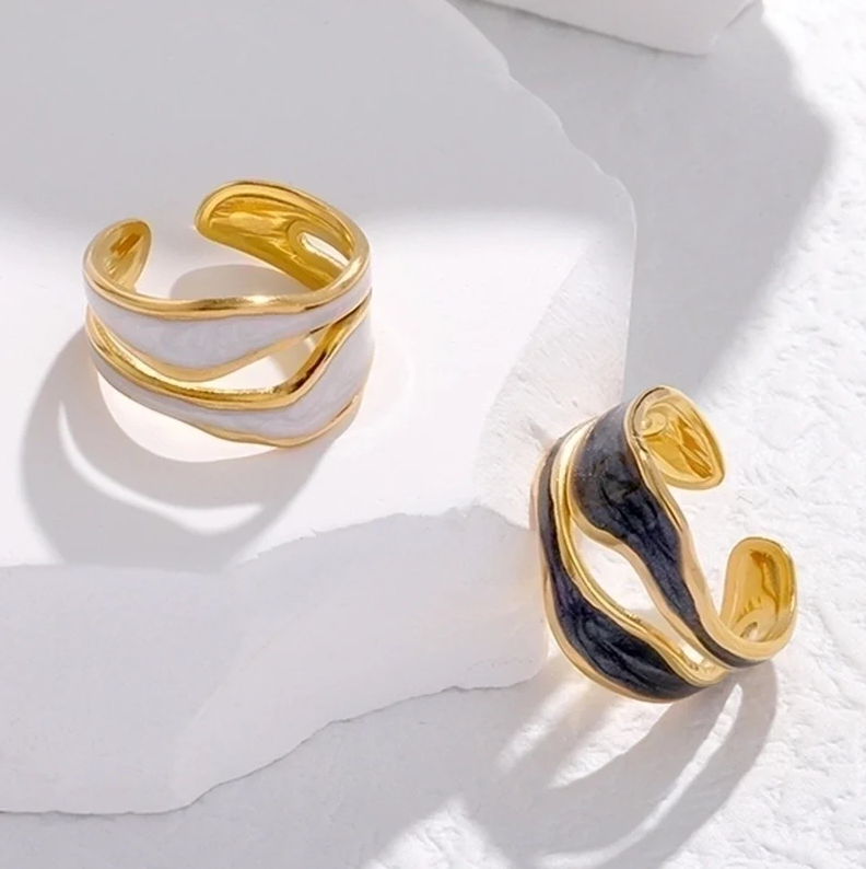 Duo Marble Geometric Open Ring