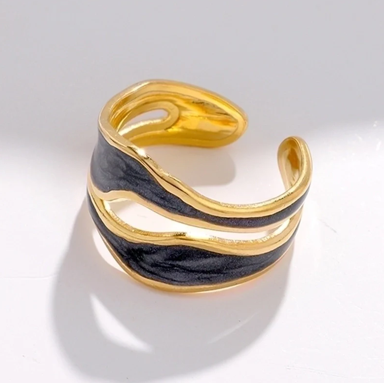 Duo Marble Geometric Open Ring