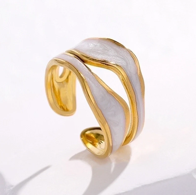 Duo Marble Geometric Open Ring
