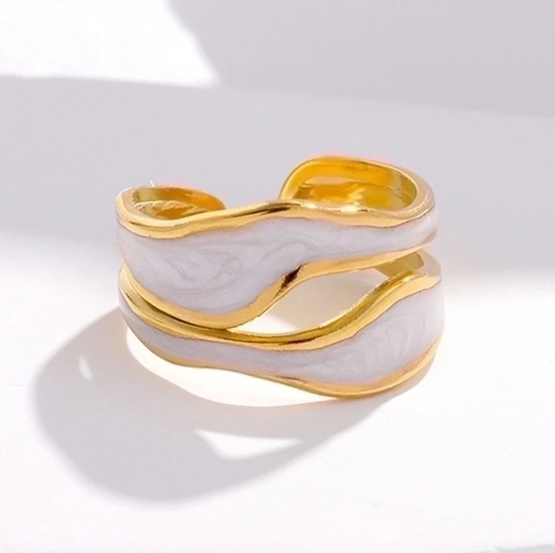 Duo Marble Geometric Open Ring