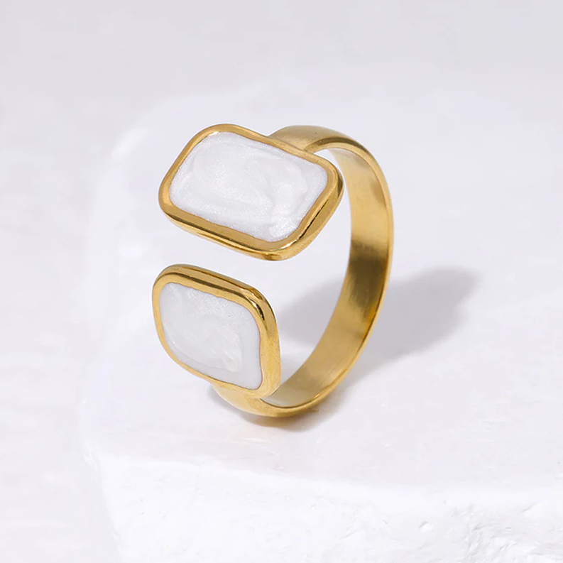 Marbled Square Open Ring