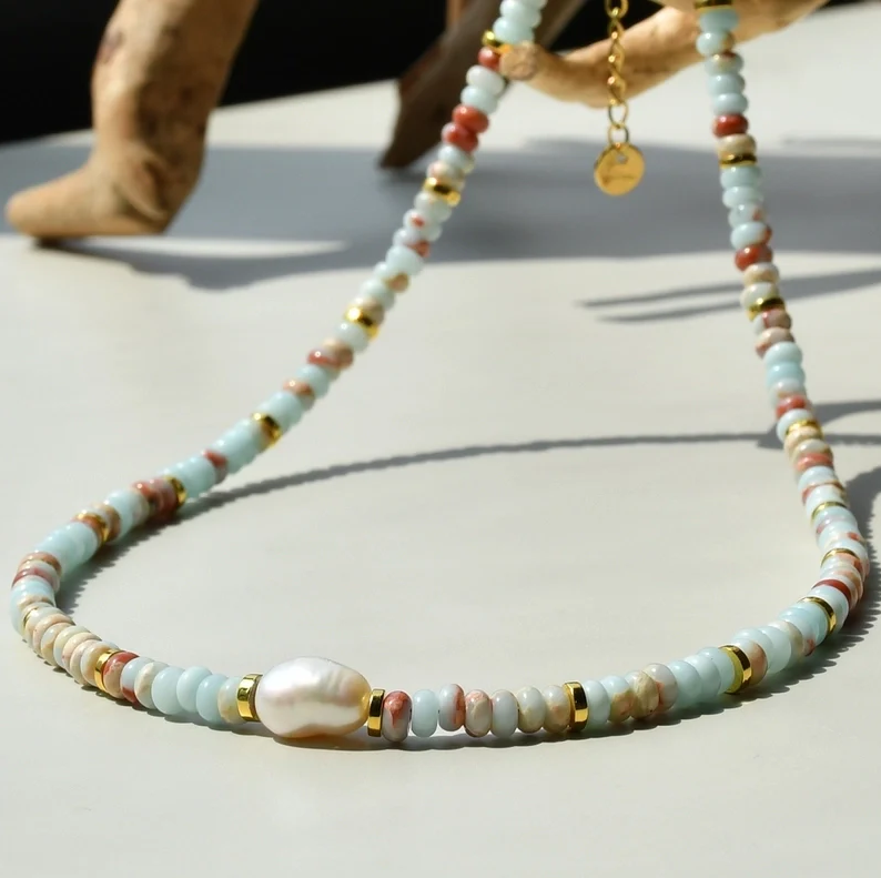 Beaded Necklace with Freshwater Pearl
