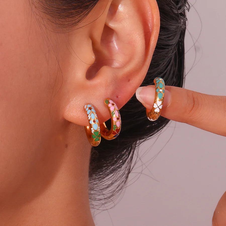 Floral Huggie Hoops