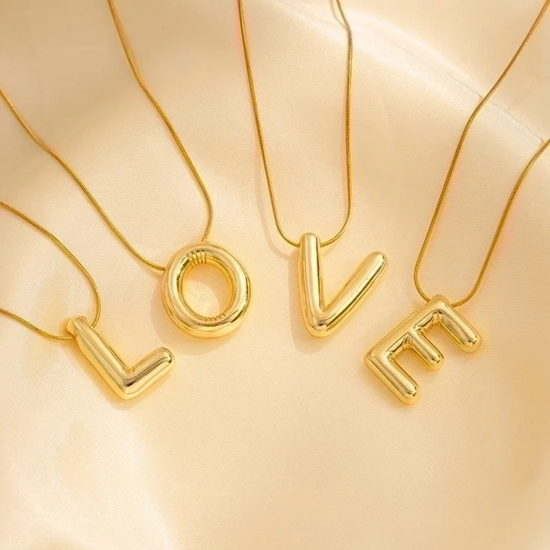 Gold Bubble Letter Necklace