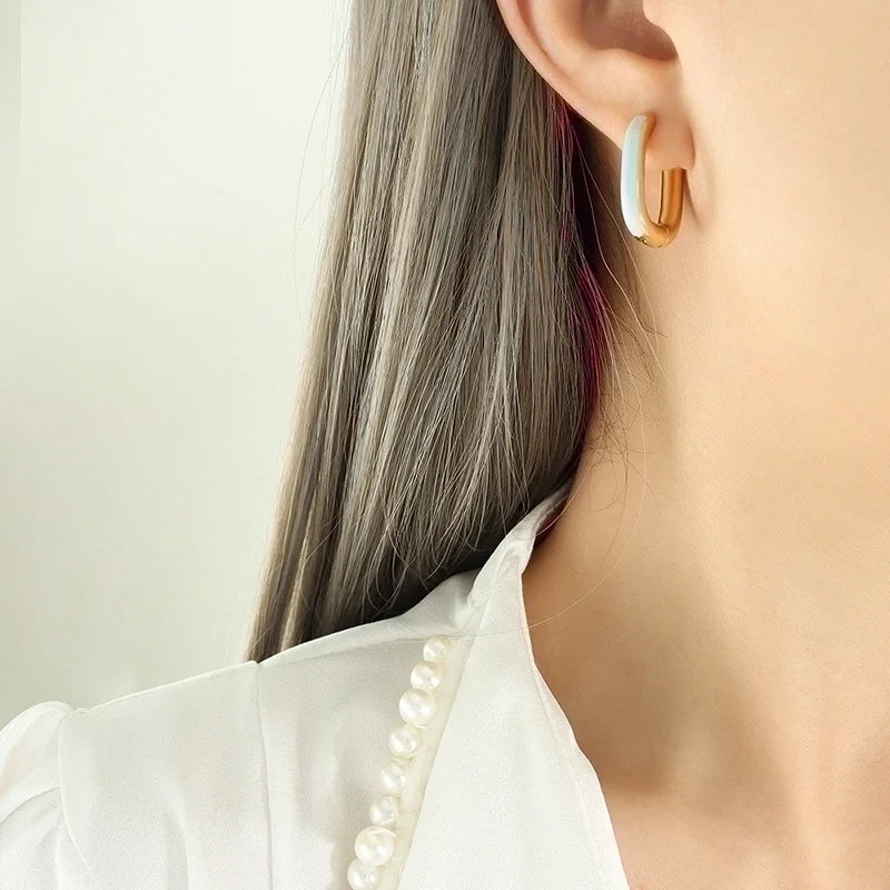 Color-Dipped Oval Huggie Hoops