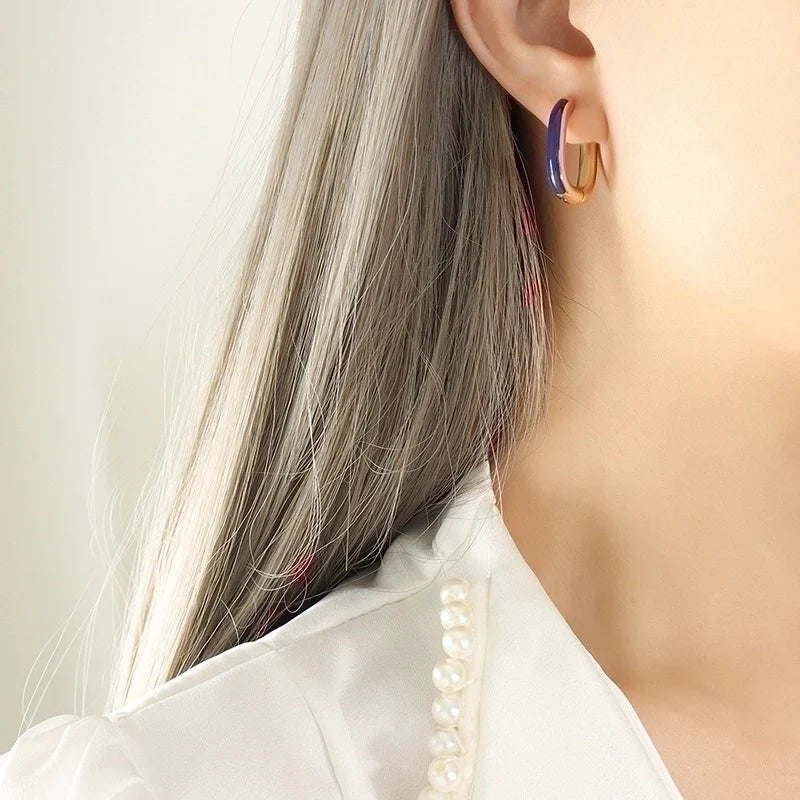 Color-Dipped Oval Huggie Hoops