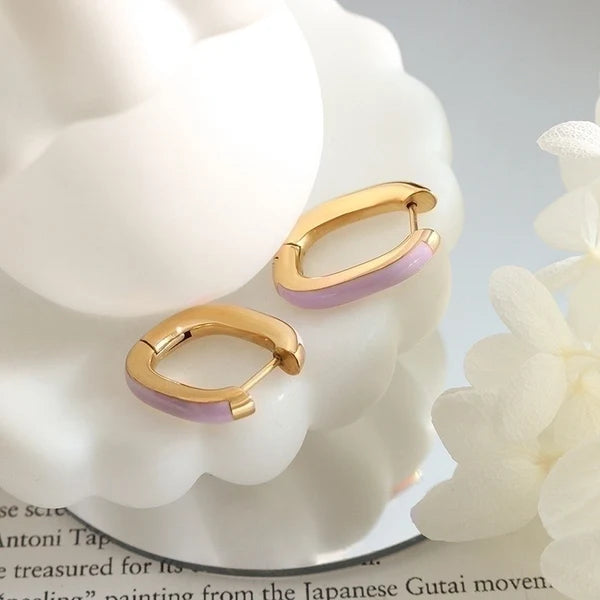 Color-Dipped Oval Huggie Hoops
