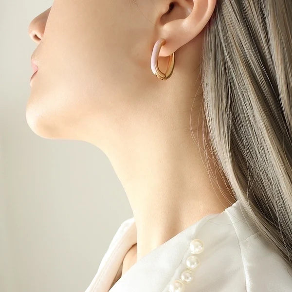 Colored Oval Huggie Hoops