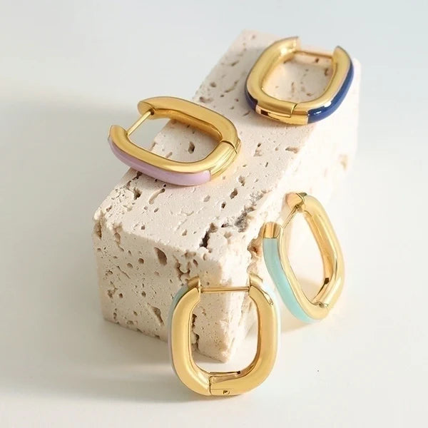 Color-Dipped Oval Huggie Hoops