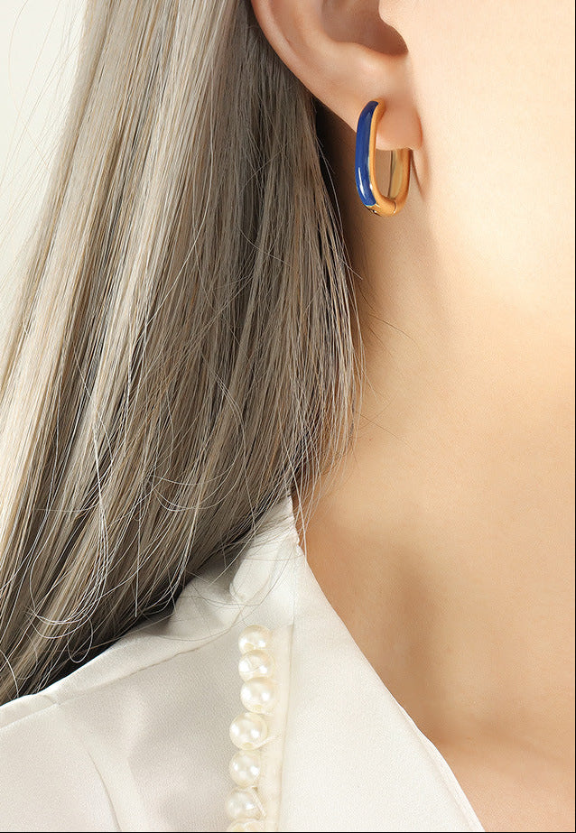 Color-Dipped Oval Huggie Hoops